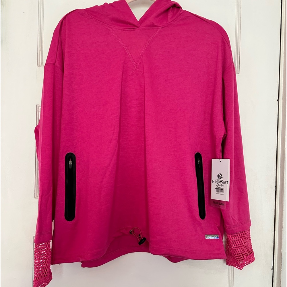 New Nine West Active Long Sleeve Pink Activewear Shirt W/Hoodie Size Large